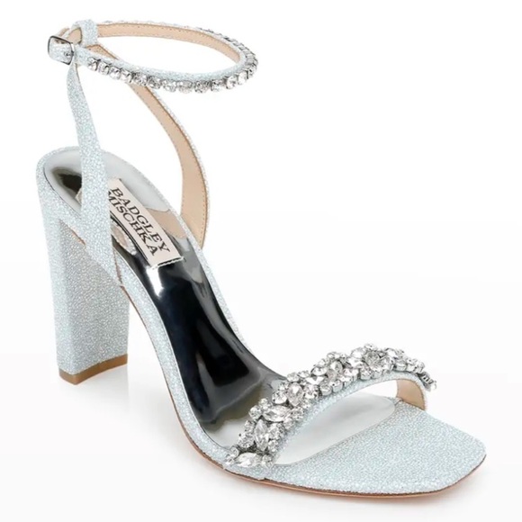 BADGLEY MISCHKA Tasmine Metallic Crystal Ankle-Strap Sandals, Soft Blue 9.5 - Picture 2 of 12